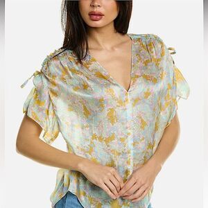 VINCE Lotus Ruched Silk Blouse